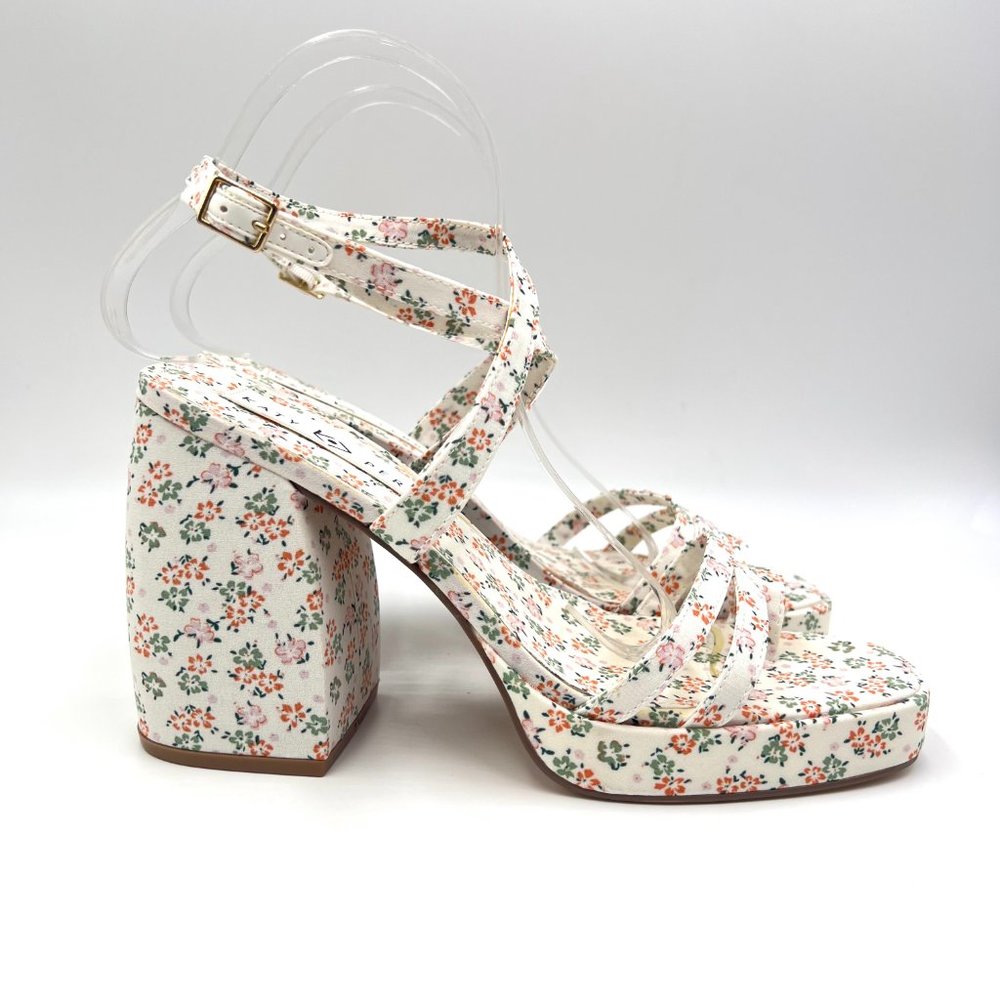 Katy Perry Size 9 The‎ Meadow White Pink Floral Chunky Block Heel Sandals Shoes